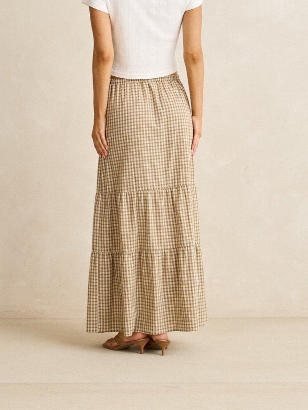 Rhythm Palmer Check Plaid Ruffle Maxi Skirt Sage Green Fall Cotton Small NWT - Picture 2 of 7